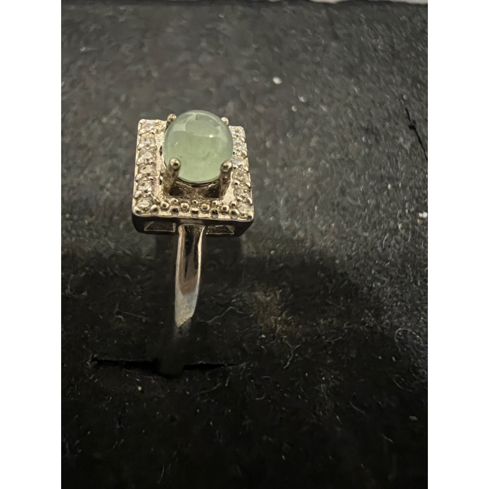 瓜料（威料）天空藍翡翠小蛋面銀鑲戒指-細節圖3