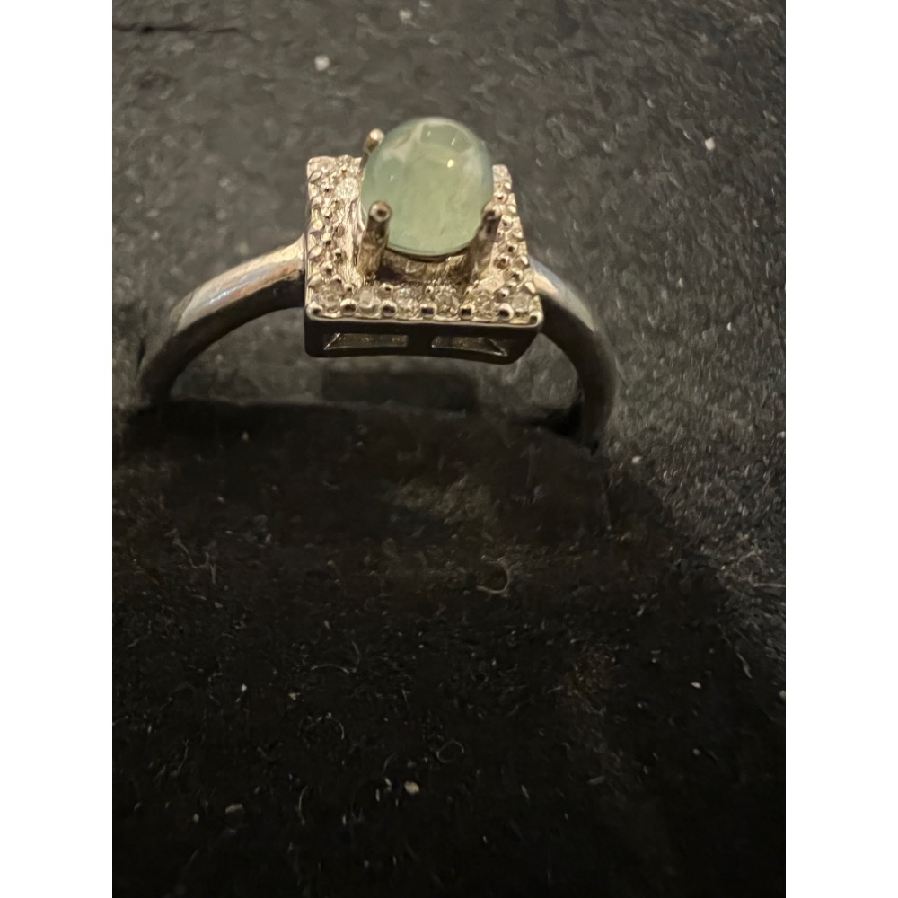 瓜料（威料）天空藍翡翠小蛋面銀鑲戒指-細節圖5