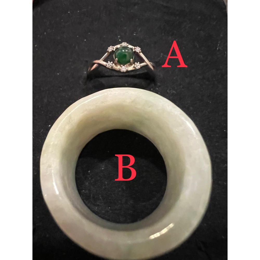 瓜料銀鑲戒指、翡翠素扳指-細節圖2