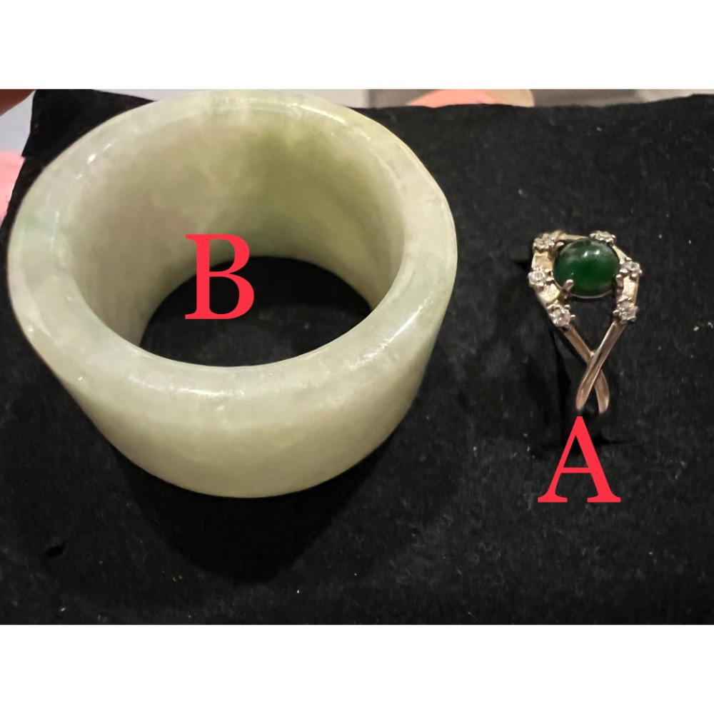瓜料銀鑲戒指、翡翠素扳指-細節圖3