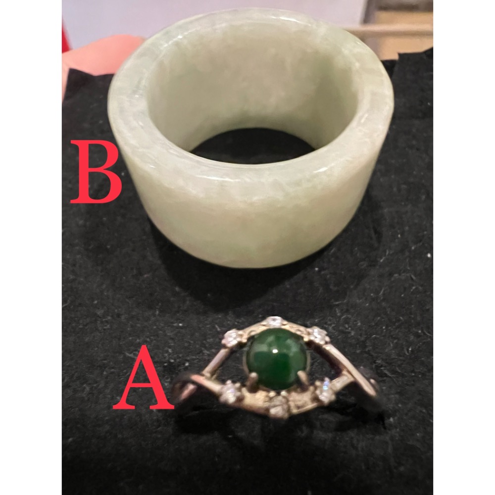瓜料銀鑲戒指、翡翠素扳指-細節圖4