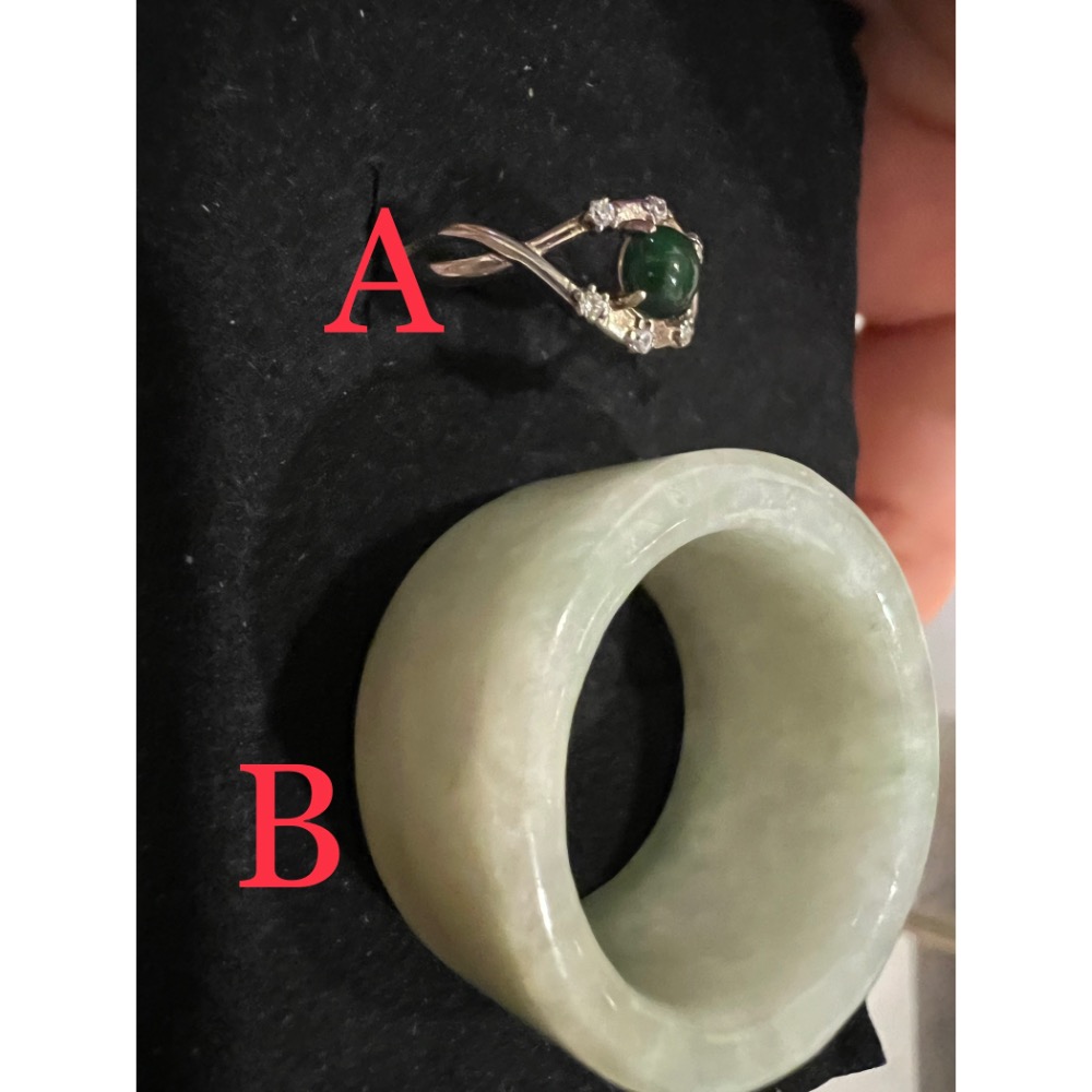 瓜料銀鑲戒指、翡翠素扳指-細節圖5