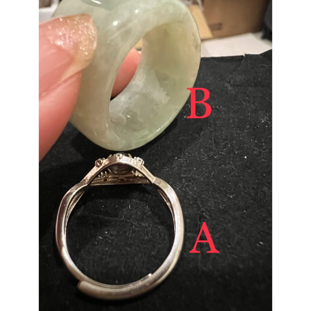 瓜料銀鑲戒指、翡翠素扳指-細節圖6