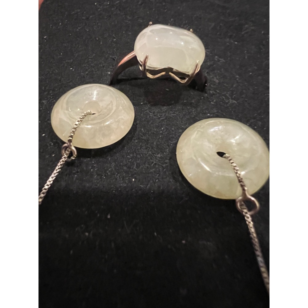 翡翠愛心銀鑲戒指、平安扣耳線-細節圖3