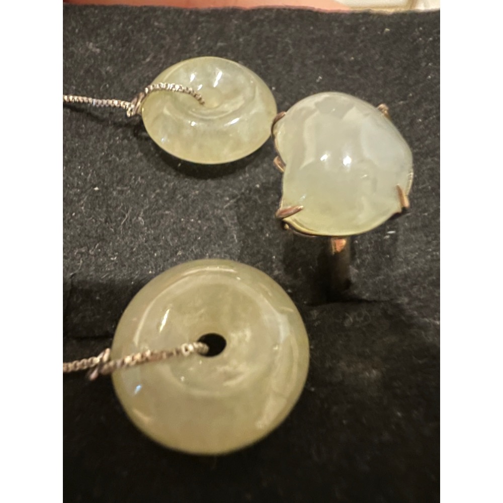 翡翠愛心銀鑲戒指、平安扣耳線-細節圖4