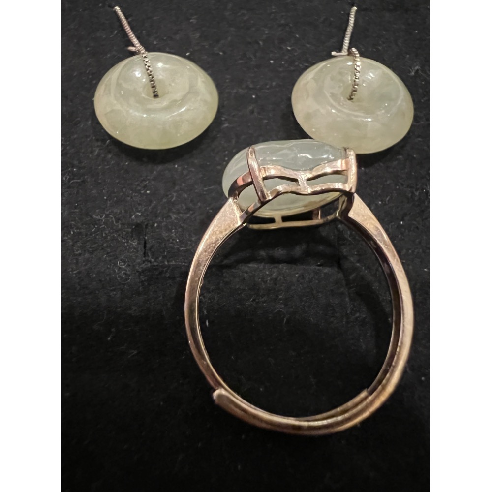 翡翠愛心銀鑲戒指、平安扣耳線-細節圖5