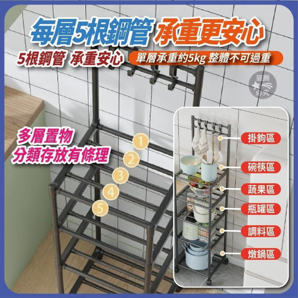 ✨釋放收納空間✨廚房落地萬向輪置物架-五層/現貨不用等-細節圖5