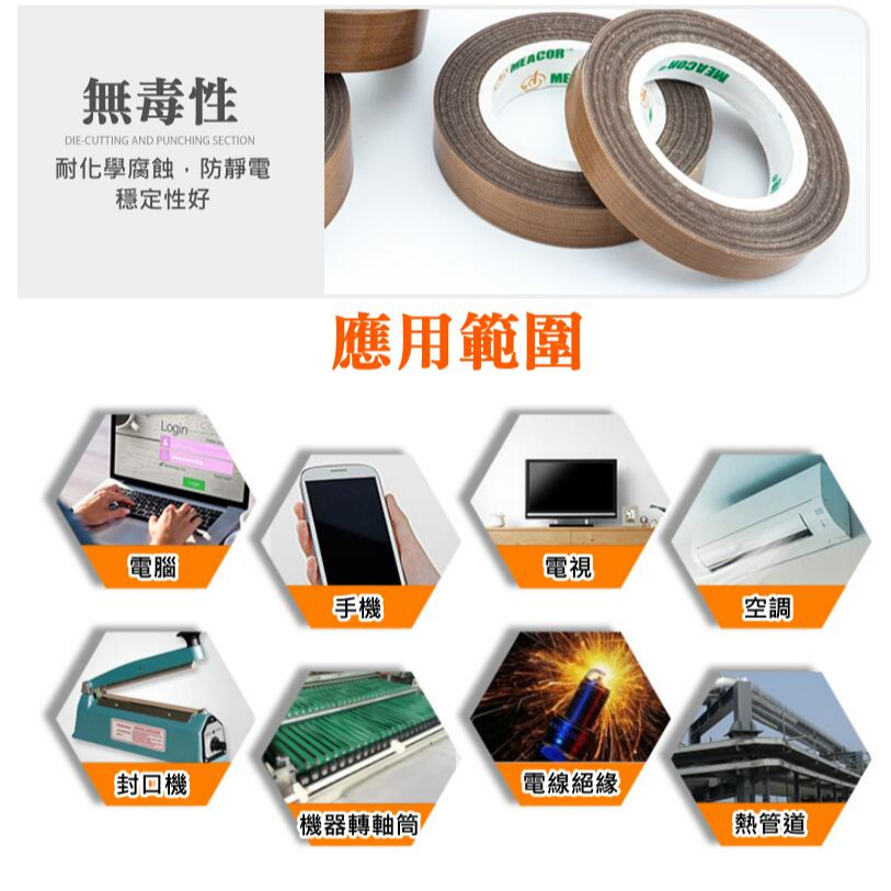 🍁台灣現貨附發票🍁鐵氟龍高溫膠帶 可訂製（寬10-50mm八款可選厚0.13長10米）🐰耐高溫 耐低溫 高溫膠布-細節圖7