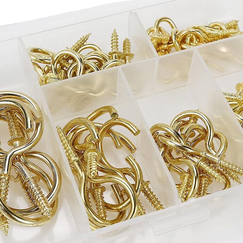 🍁台灣現貨🍁旋入式杯鉤套裝組 金色款（包含6個尺寸75個）🐰B10032C 燈勾 木板掛勾 頂勾 問號勾-細節圖5