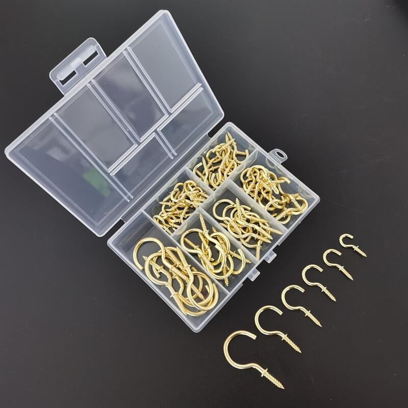 🍁台灣現貨🍁旋入式杯鉤套裝組 金色款（包含6個尺寸75個）🐰B10032C 燈勾 木板掛勾 頂勾 問號勾-細節圖7