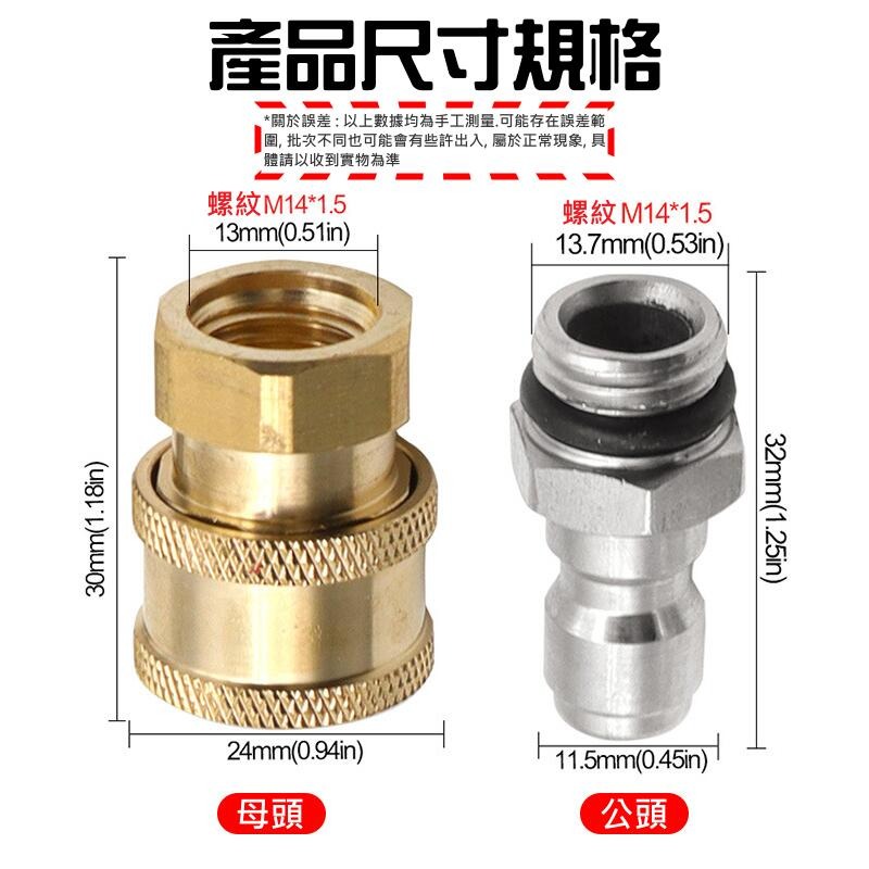 🍁台灣現貨🍁高壓水槍快插活接頭（活接母頭/公頭 二款可選）🐰B11 高壓水槍清洗機進出水口轉接頭 1/4快速轉接頭-細節圖2