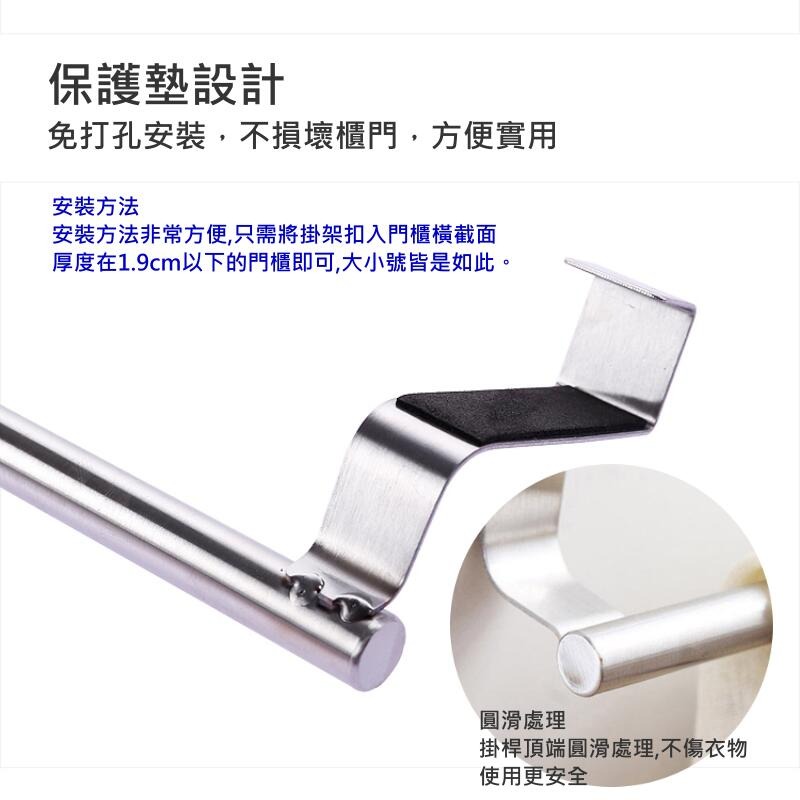 🍁台灣現貨🍁廚房不鏽鋼單桿毛巾架（小號、大號 兩款可選）🐰櫥櫃門背式抹布掛架 浴室毛巾桿 門背掛架 門掛架 浴室門-細節圖7