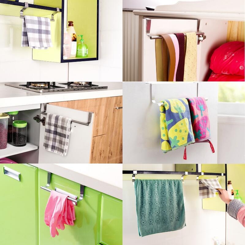 🍁台灣現貨🍁廚房不鏽鋼單桿毛巾架（小號、大號 兩款可選）🐰櫥櫃門背式抹布掛架 浴室毛巾桿 門背掛架 門掛架 浴室門-細節圖9
