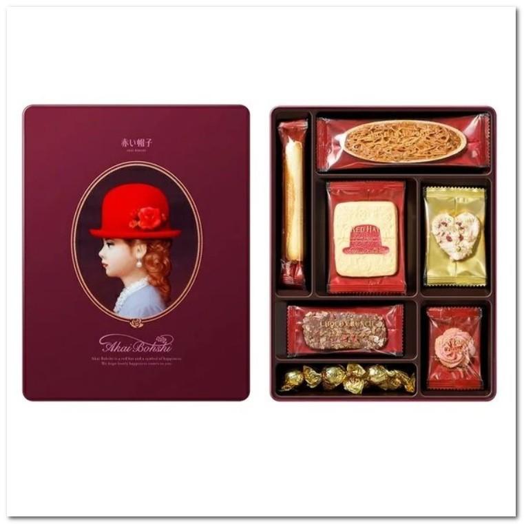 【無國界雜貨舖】日本 高帽子 KUKKIA 紅帽子 巧克力 抹茶 法蘭酥 禮盒 喜餅 粉盒 紫帽子 鐵盒 藍帽子-細節圖2