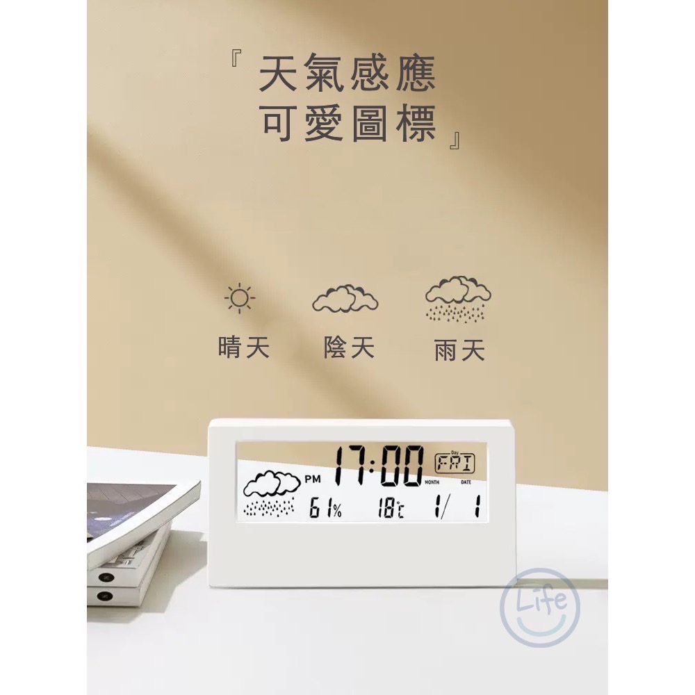 日式風格 透明夜光桌上電子鐘 LED鐘 液晶貪睡鬧鐘 溫度 溼度 時鐘【ULife 生活選品】-細節圖3