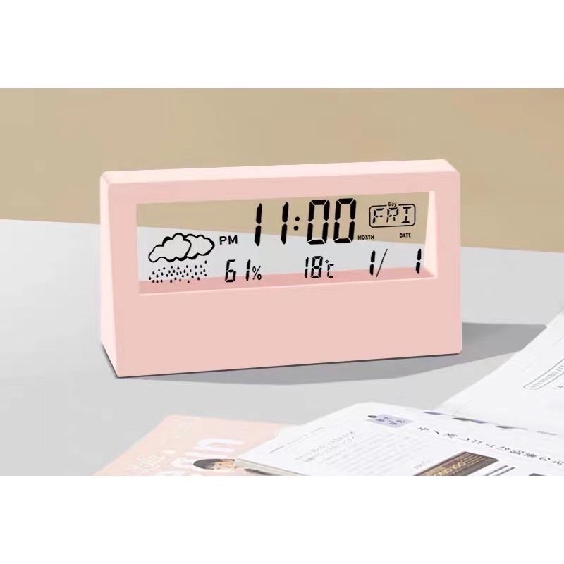 日式風格 透明夜光桌上電子鐘 LED鐘 液晶貪睡鬧鐘 溫度 溼度 時鐘【ULife 生活選品】-細節圖10