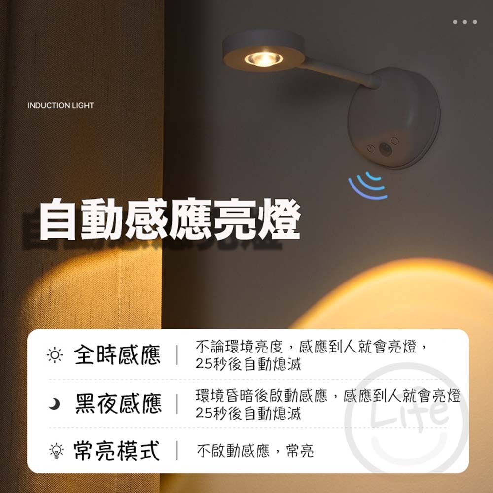 感應投射燈 感應燈 可調光感應燈 走廊燈 人體感應燈 USB充電 投射燈【ULife生活選品】-細節圖5