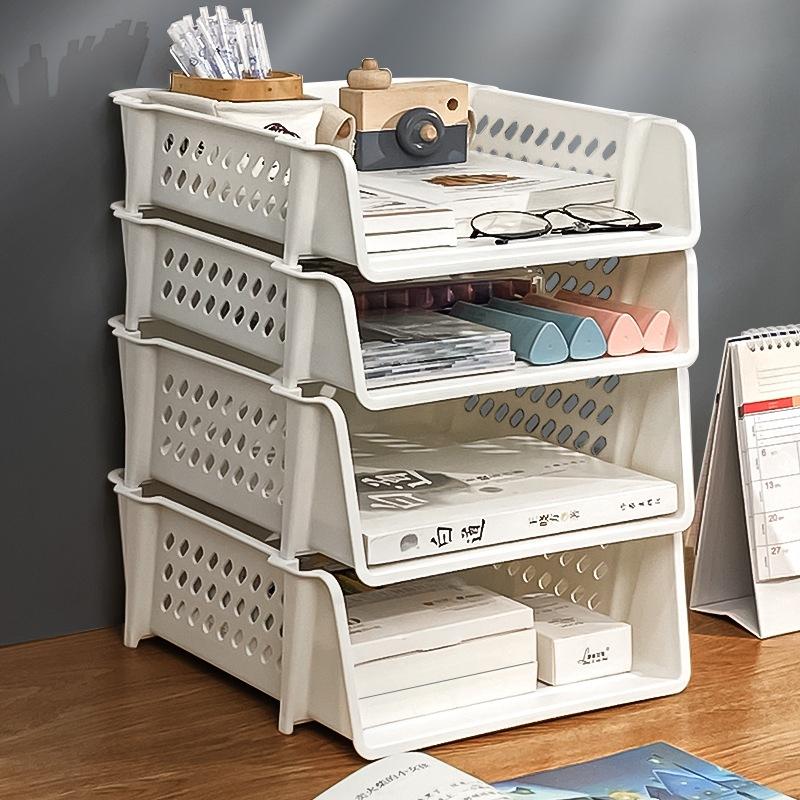 A4文件置物架 辦公室桌面收納架 衣物收納架 可疊加分層收納架 家用浴室化妝品收納架-細節圖3