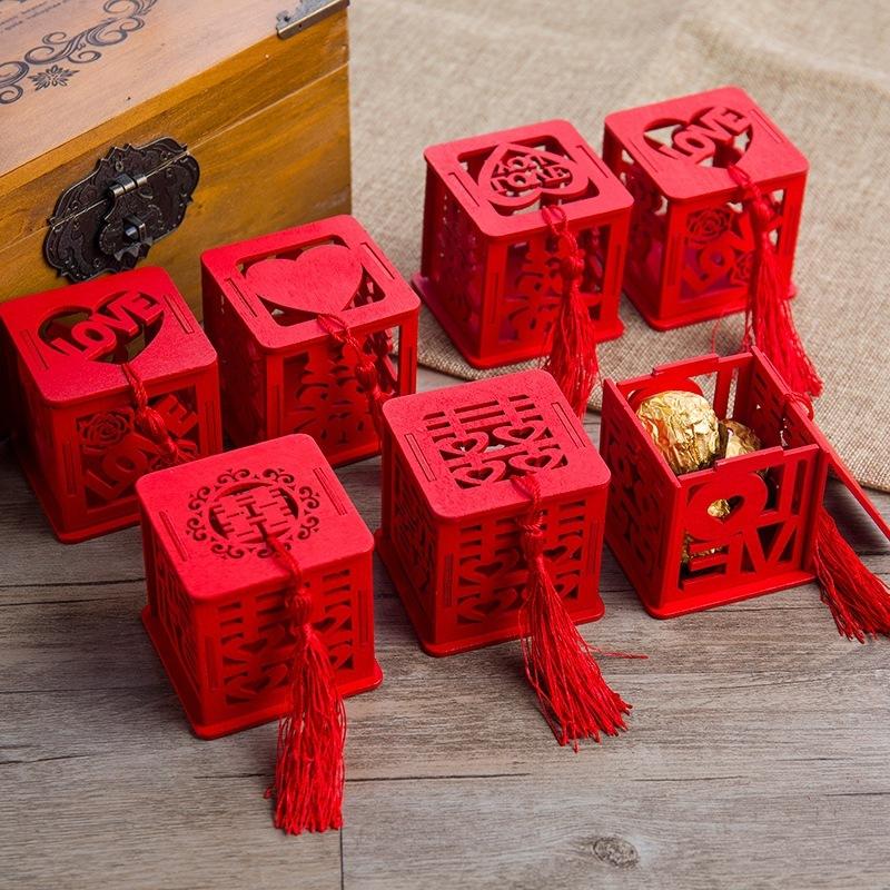 木質鏤空喜糖盒 中國風創意結婚個性回禮盒糖果盒中式婚禮紅色木質鏤空喜糖盒/創意喜糖盒/會場佈置-細節圖3