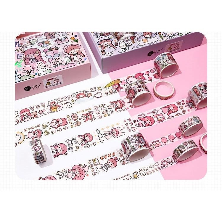 （帶刻刀）手帳膠帶禮盒 手帳膠帶貼紙 手賬貼紙 可愛彩色印花手賬本 卡通可愛和紙貼紙 櫻花遊園會-細節圖5