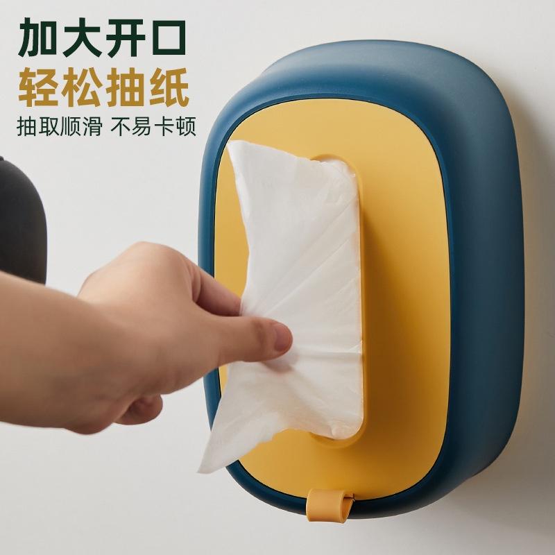 壁掛式輕奢餐巾紙盒 桌面紙巾盒 免打孔彈簧抽紙盒 創意輕奢廚房壁掛式收納盒 家用客廳彈簧紙抽盒-細節圖3