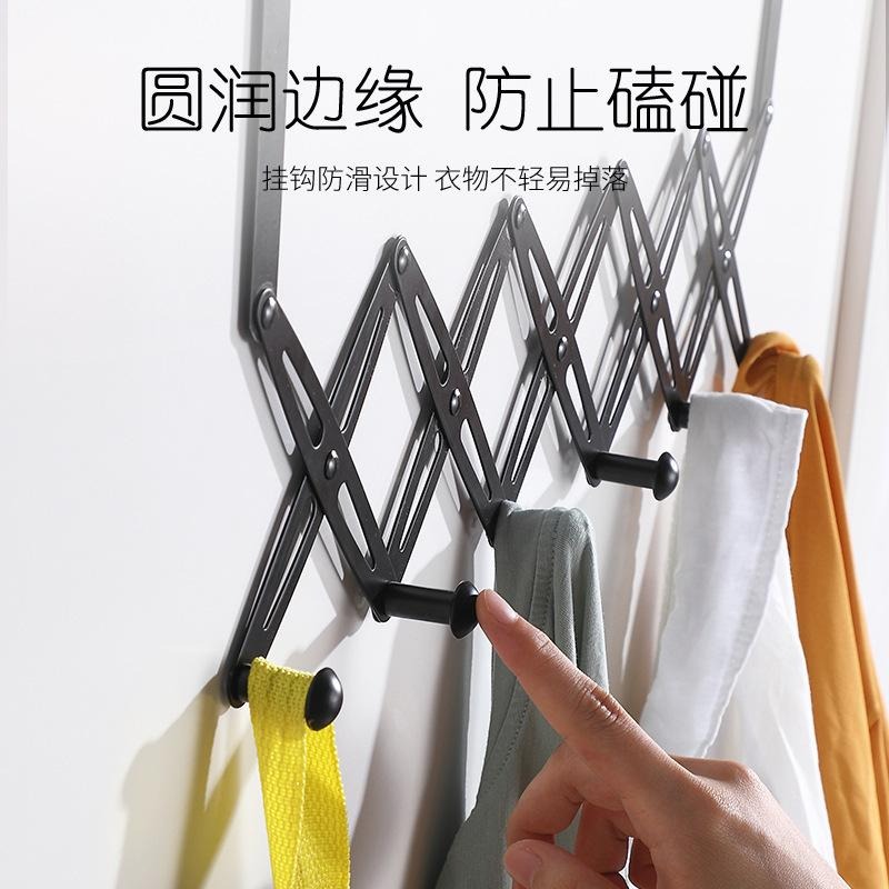 可伸縮門後掛勾 可伸縮折疊衣帽6連掛鉤 可伸縮掛衣架 免打孔門後置物架 不銹鋼門後掛勾 壁掛衣帽衣鉤收納架-細節圖5