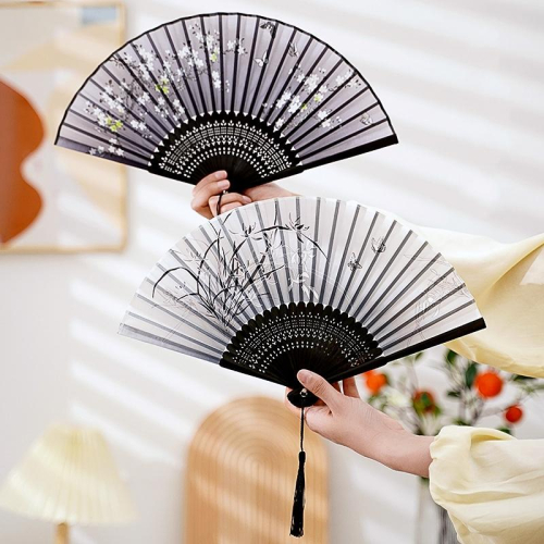 竹製手扇 古風摺扇 真絲扇 夏季 男女扇 櫻花折疊扇 道具跳舞扇 中國風 日式扇子 絹扇