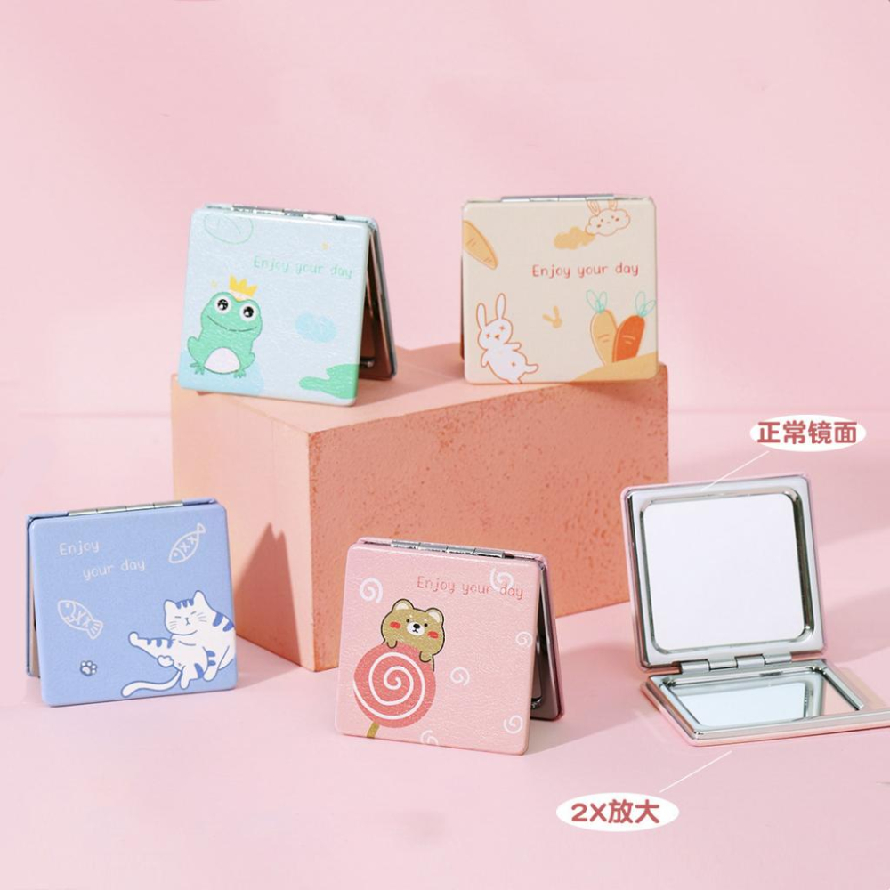 雙面放大隨身鏡 一面正常一面放大 可愛雙面鏡  PU折疊小皮鏡 便攜隨身雙面鏡 化妝小鏡子 折疊雙面放大隨身鏡 禮品鏡子-細節圖9