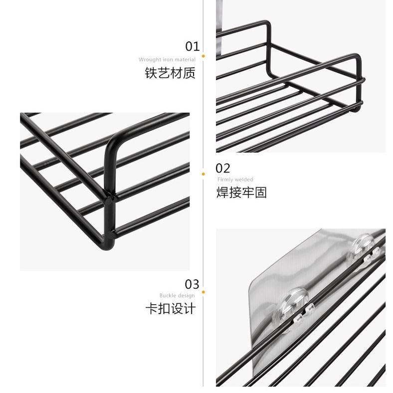 鐵藝置物架 鐵藝掛籃 壁掛沐浴露收納架 免打孔洗漱置物架 廚房調味料收納架 壁掛沐浴露收納架 免打孔洗漱用品架-細節圖2