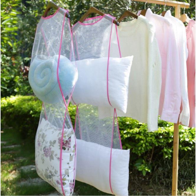 雙層晾曬收納網袋 86X35cm 創意晾枕頭網袋 多功能枕頭晾曬網套 晾曬收納網 防風枕頭晾曬網玩具晾曬架 多用途收-細節圖3