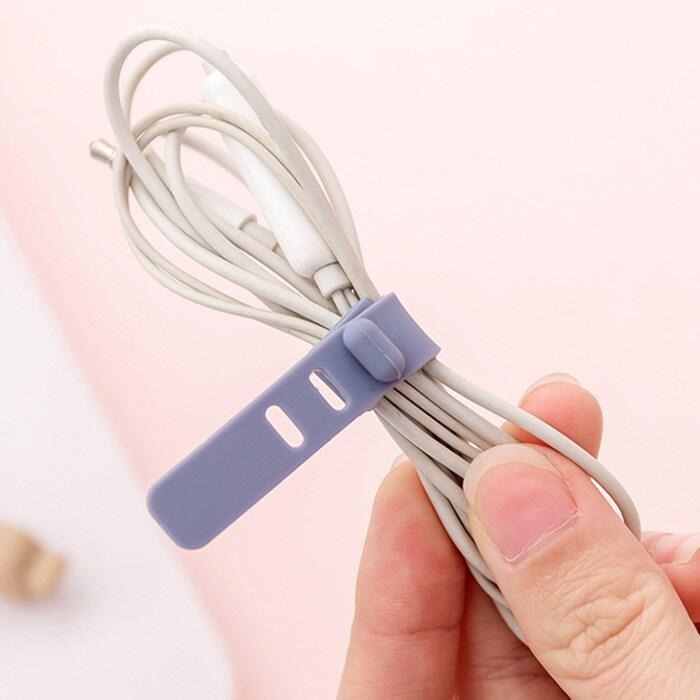 10入 矽膠束線帶 顏色隨機 捲線器整線器 彈性卡扣式 收線器 充電線 集線器 傳輸線收納 耳機繞線 綁線 束線-細節圖2