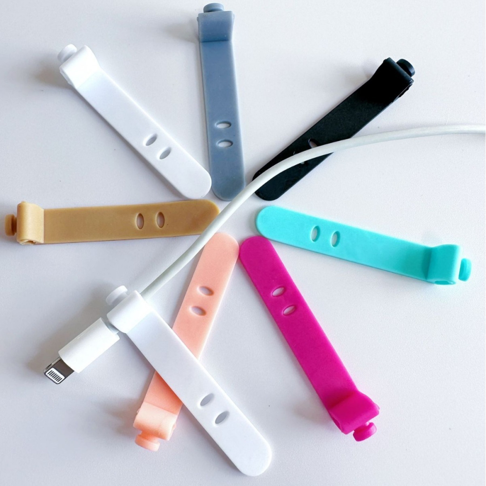 10入 矽膠束線帶 顏色隨機 捲線器整線器 彈性卡扣式 收線器 充電線 集線器 傳輸線收納 耳機繞線 綁線 束線-細節圖3