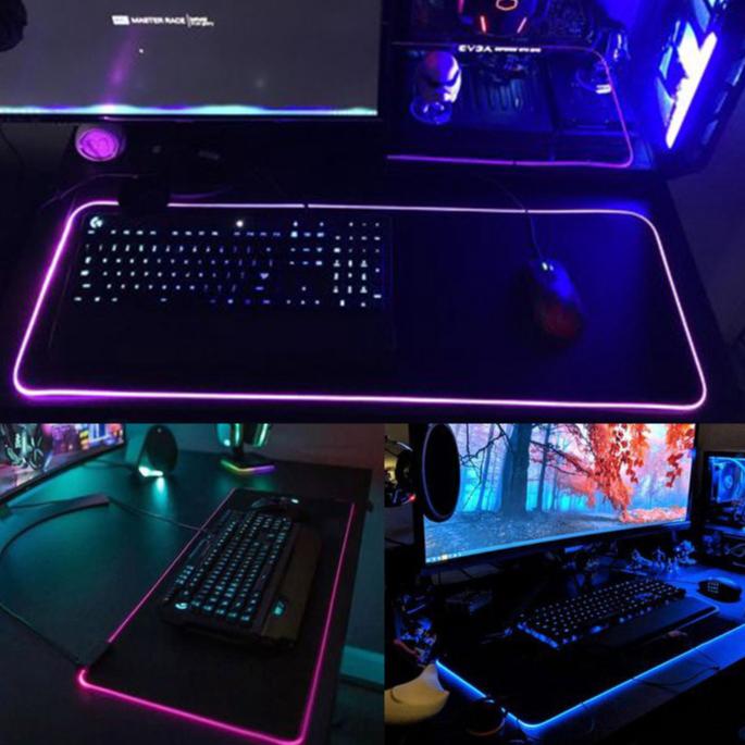 LED發光滑鼠墊 遊戲發光墊 電競遊戲鼠標墊 電競七彩漸變LED滑鼠墊 七彩漸變LED防滑電腦桌墊-細節圖6
