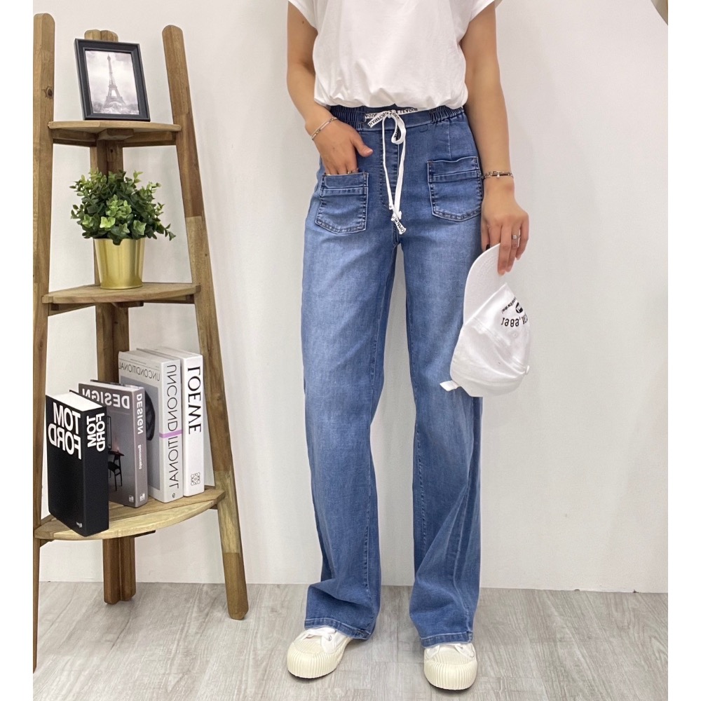 #8158  📳 前口袋抽繩牛仔寬📳-細節圖3