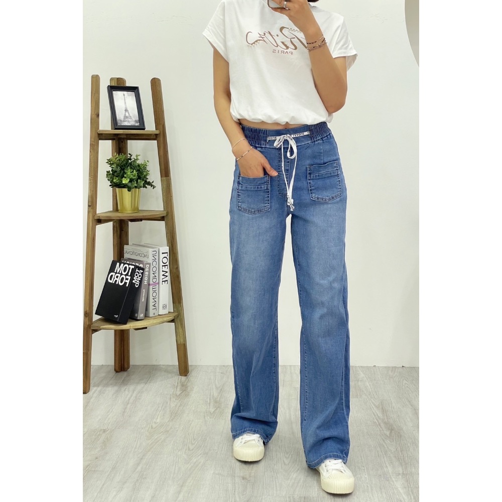 #8158  📳 前口袋抽繩牛仔寬📳-細節圖5