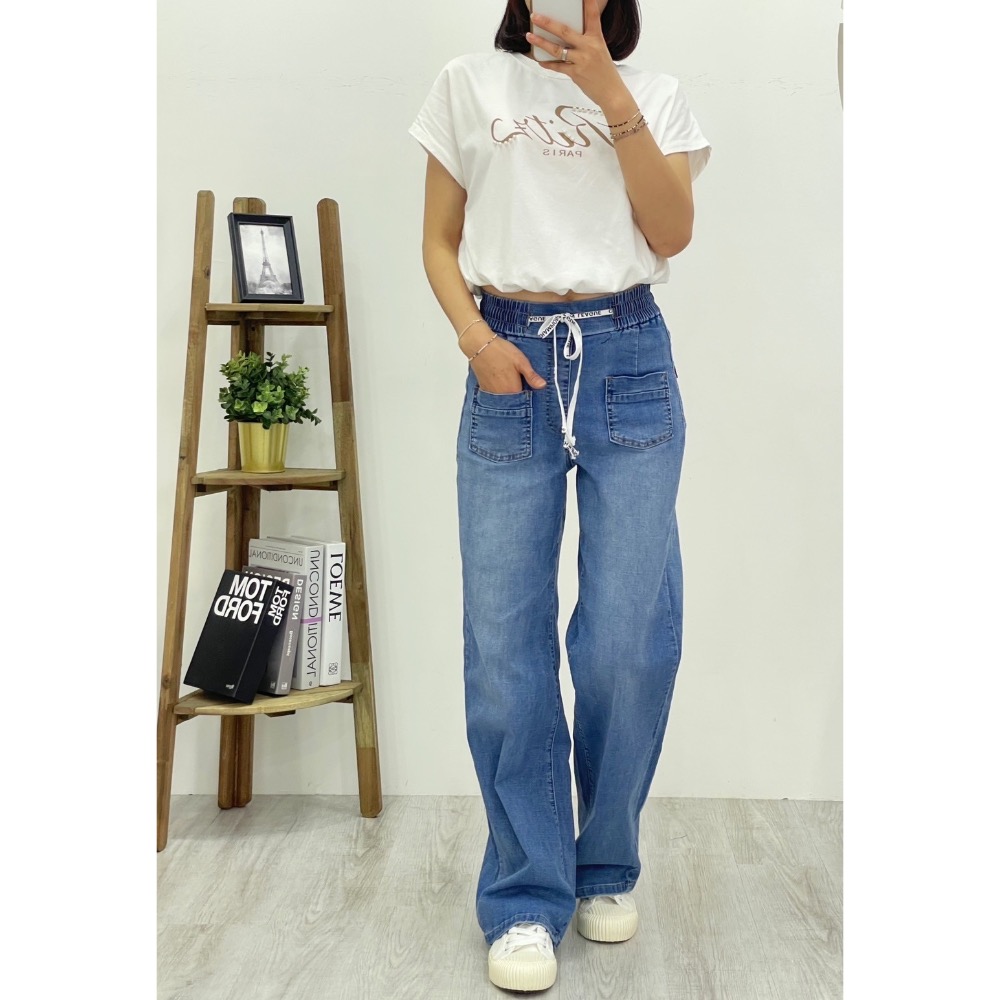 #8158  📳 前口袋抽繩牛仔寬📳-細節圖7
