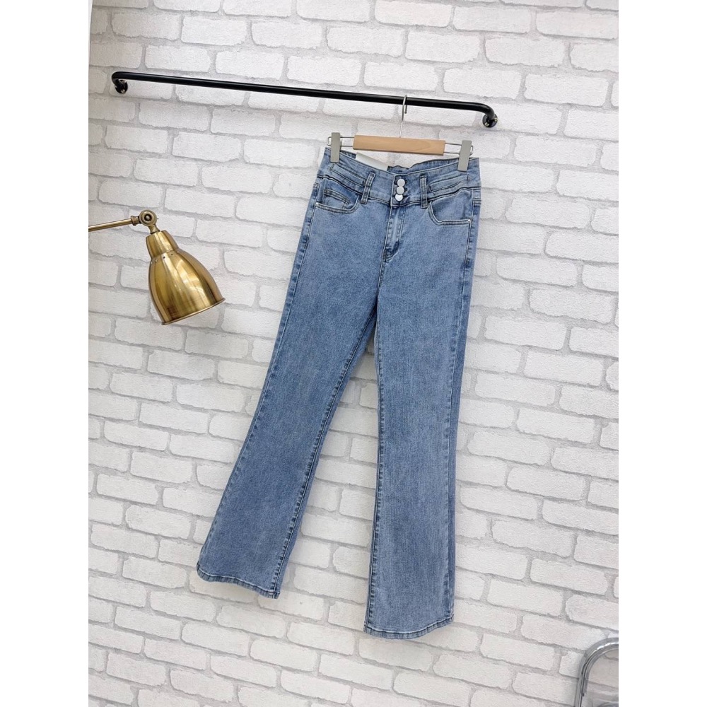 ✴️現貨✴️#7590 ✴️三釦收腹喇叭褲  ✴️S-2L 牛仔褲 喇叭褲 ✴️-細節圖8