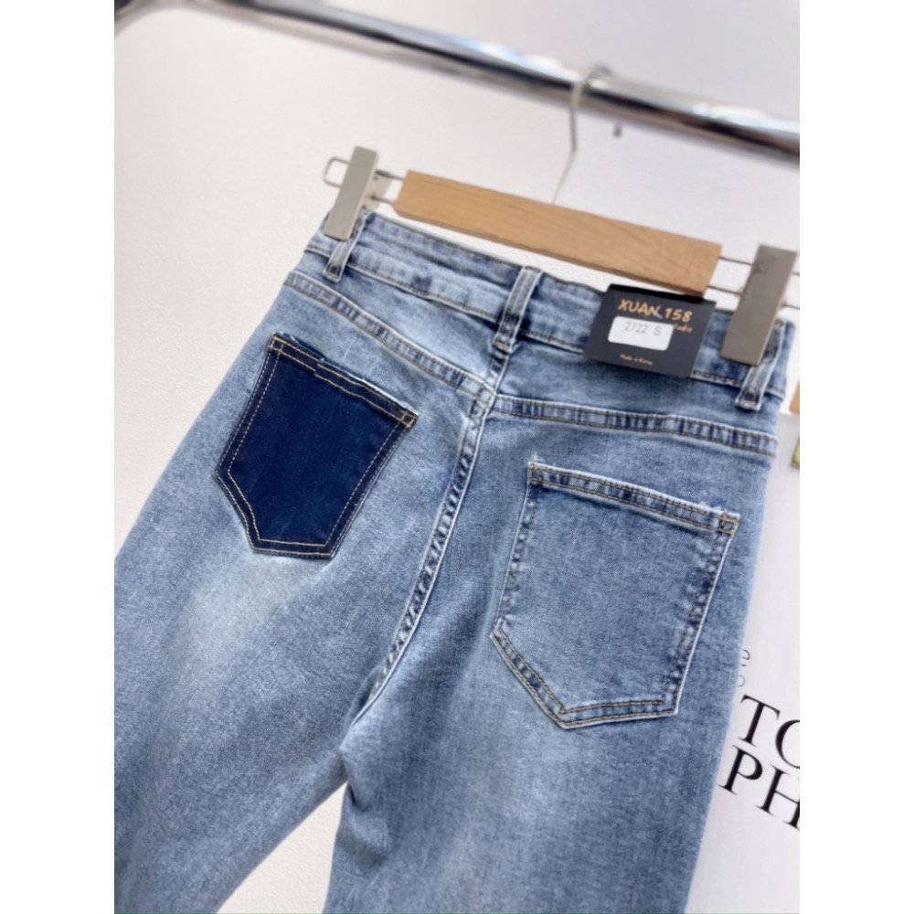 ✴️現貨✴️#2722  ❤️‍🔥後袋拼色直筒牛仔褲 ❤️‍🔥質感色系 ❤️‍🔥S-XL💗-細節圖3
