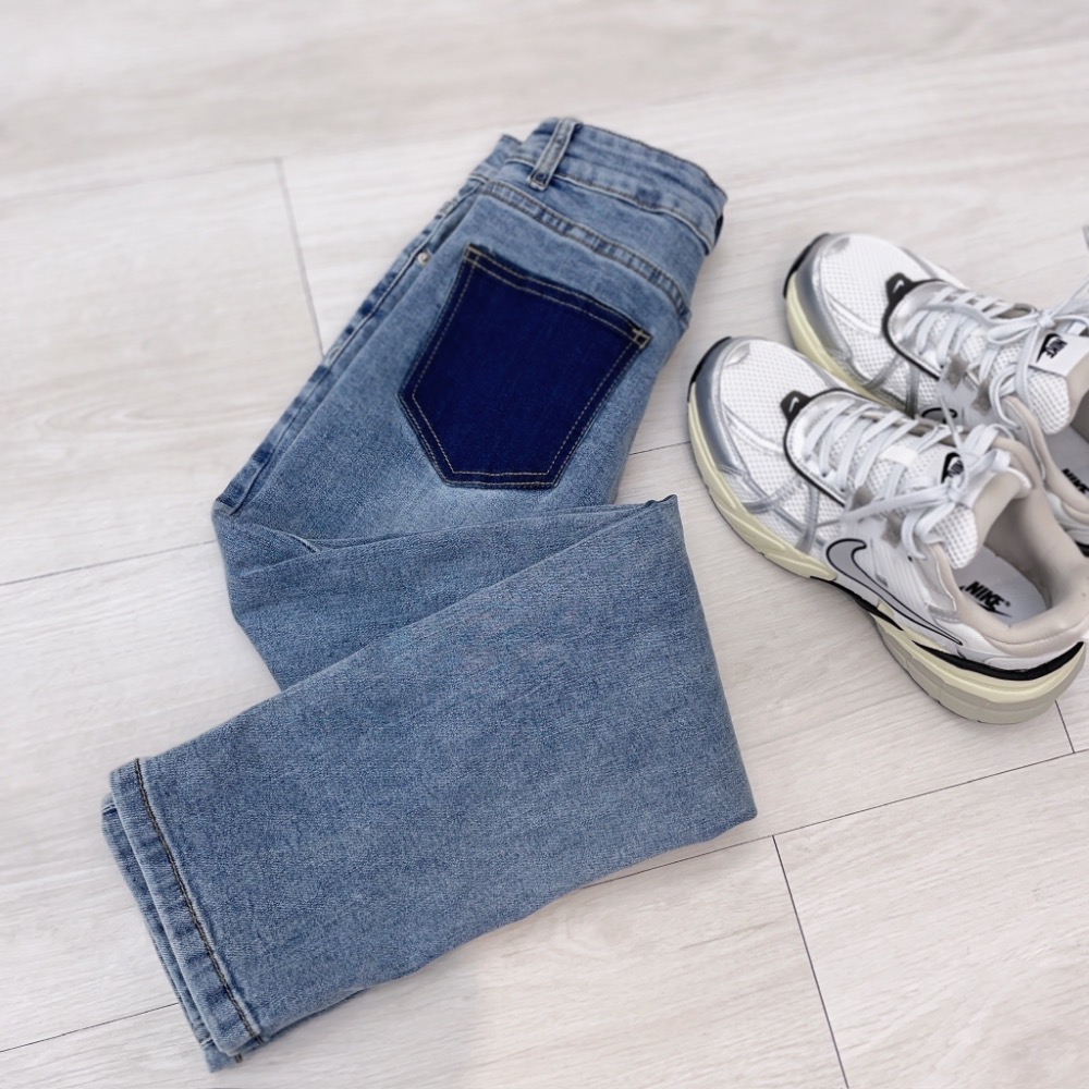 ✴️現貨✴️#2722  ❤️‍🔥後袋拼色直筒牛仔褲 ❤️‍🔥質感色系 ❤️‍🔥S-XL💗-細節圖8