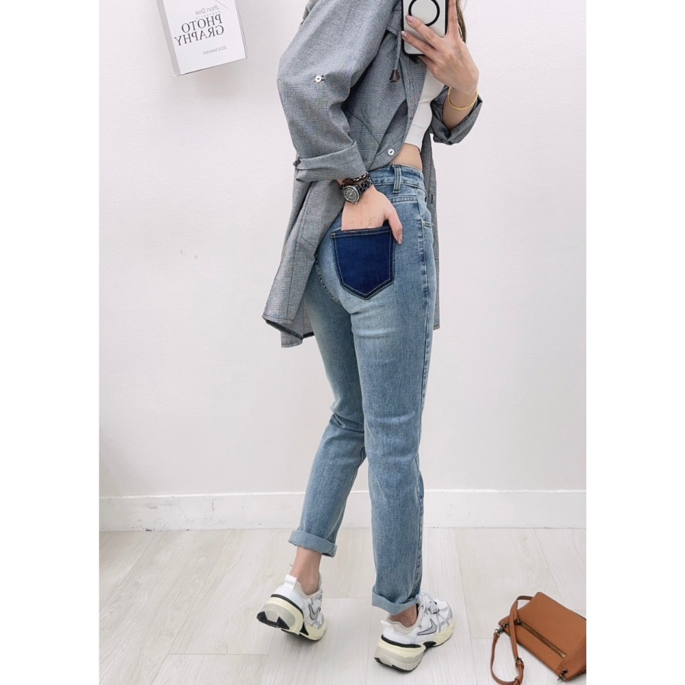 ✴️現貨✴️#2722  ❤️‍🔥後袋拼色直筒牛仔褲 ❤️‍🔥質感色系 ❤️‍🔥S-XL💗-細節圖10