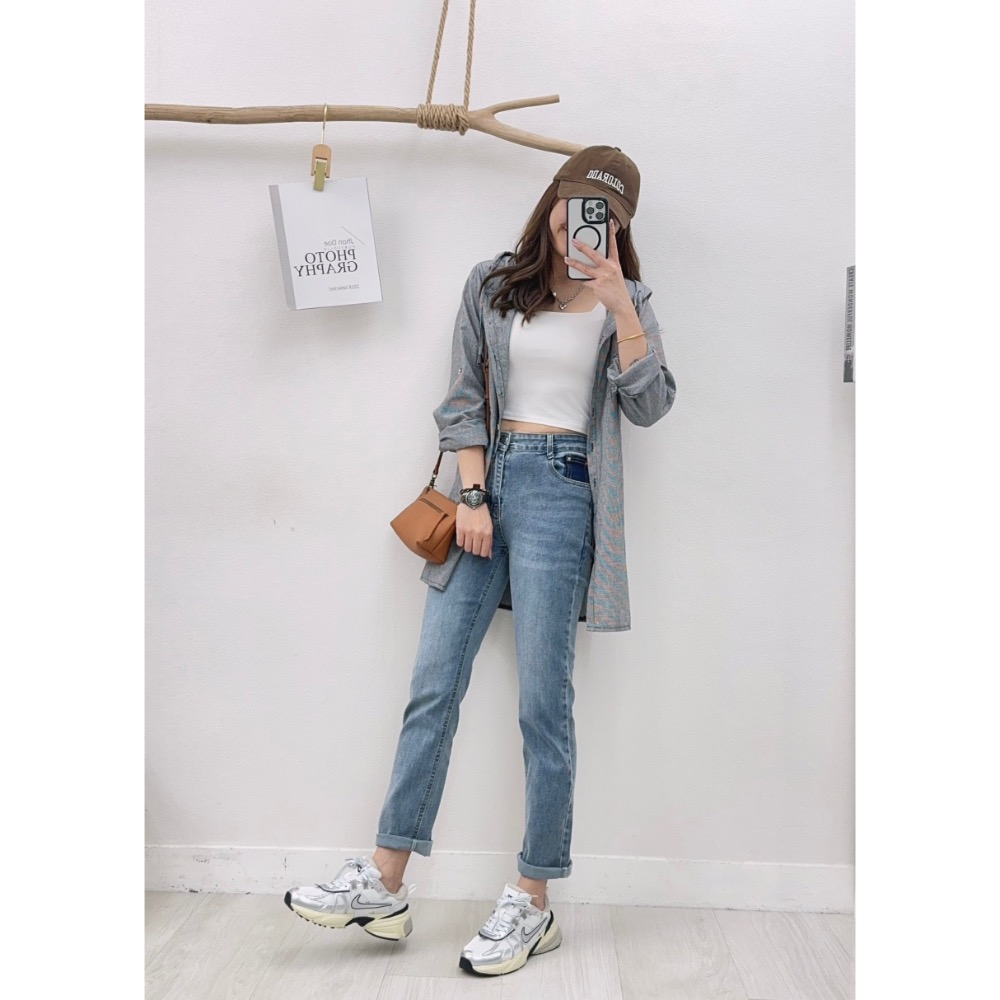 ✴️現貨✴️#2722  ❤️‍🔥後袋拼色直筒牛仔褲 ❤️‍🔥質感色系 ❤️‍🔥S-XL💗-細節圖11