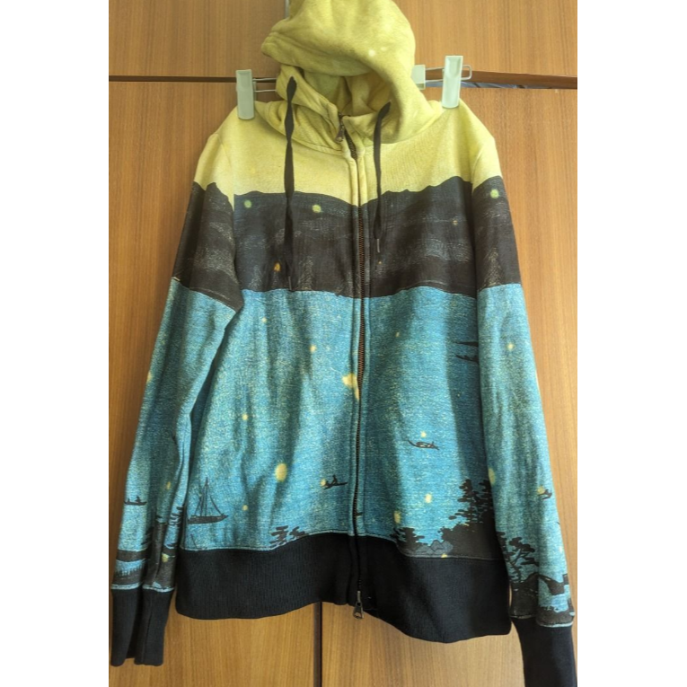 design tshirts store graniph 塗鴉 連帽外套 外套 漸層 設計 穿著 黃 藍 黑-細節圖2