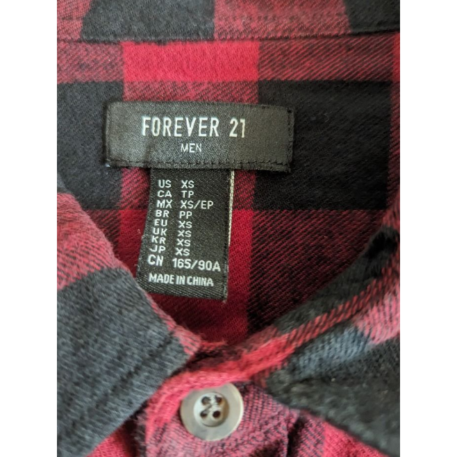 格紋襯衫 格紋 襯衫 長袖 forever21 forever 21 165 / 90A 穿著 格紋襯衫 衣服 紅黑-細節圖2