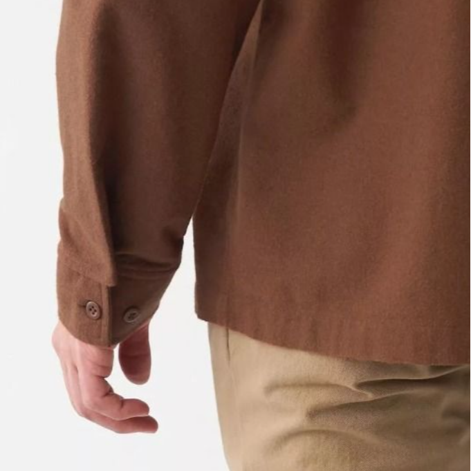 MUJI 無印良品 男有機棉法蘭絨立領襯衫 磚紅 XS 襯衫 立領 穿著-細節圖3