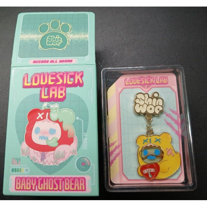 f.un 尋找獨角獸 Shinwoo LOVESICK 幽靈熊 愛與實驗系列 公仔 盒玩 徽章 愛意指數-細節圖2