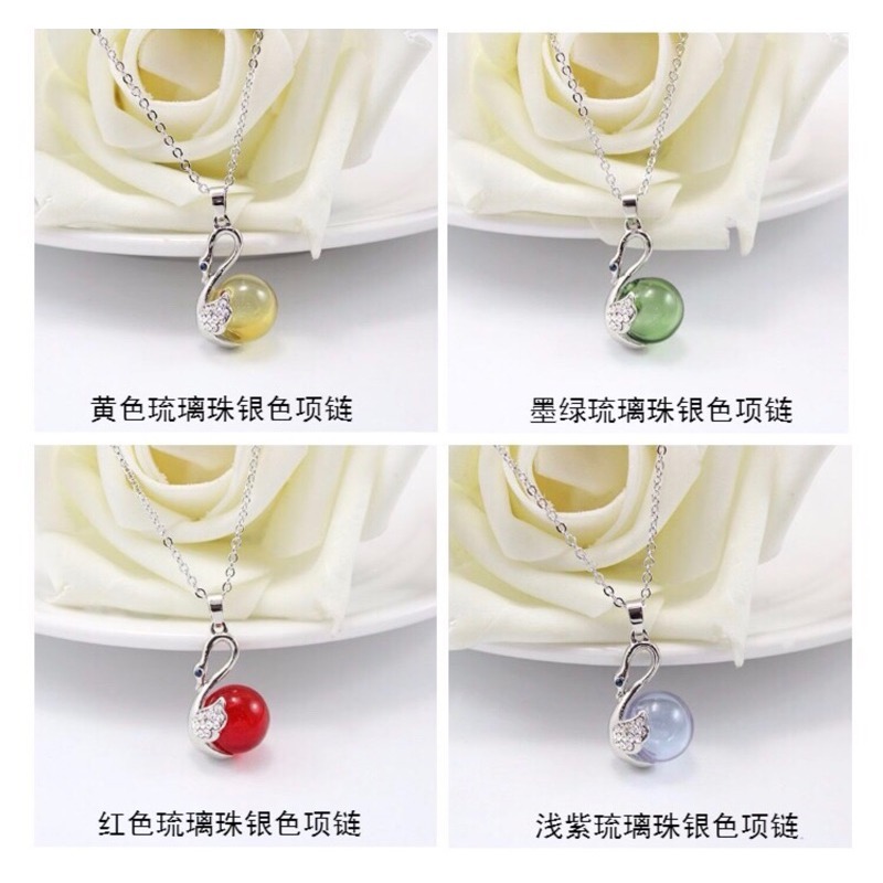 天鵝琉璃球項鍊飾品精油項鍊琉璃精油瓶項鍊 香薰瓶 聞香瓶 黃招財 粉桃花 五行開運-細節圖3