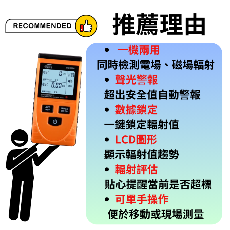【24H出貨🎉台灣保固🎉】電磁輻射測試儀 標智GM3120 電磁波偵測儀 居家電磁波檢測 輻射 電磁波-細節圖2