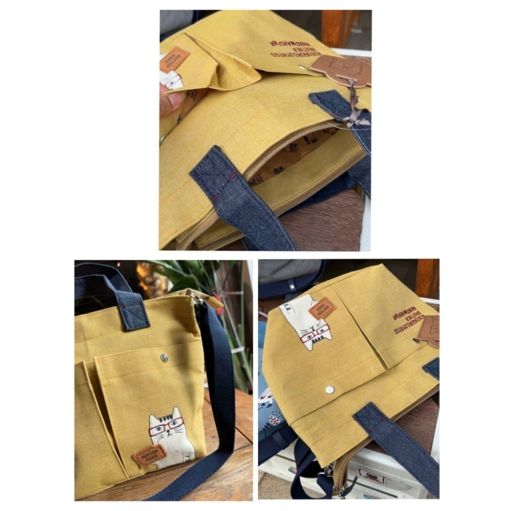 🇯🇵kusuguru 2023年新款 眼鏡貓先生 刺繡貓咪 2way 手提包斜肩包-細節圖4