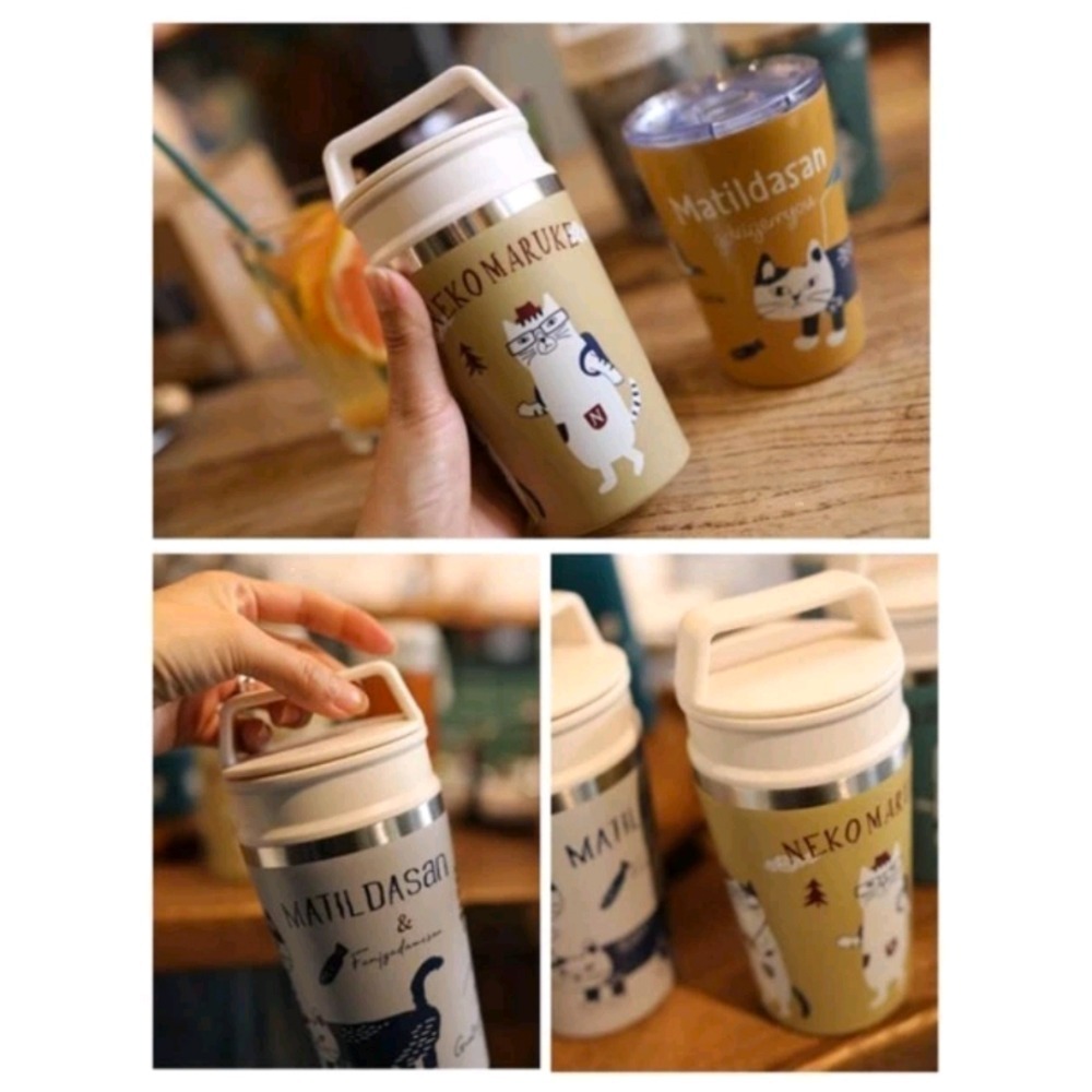 🇯🇵日本Kusuguru 貓咪 304不鏽鋼咖啡杯 手提咖啡杯 汽車兩用咖啡杯-細節圖3