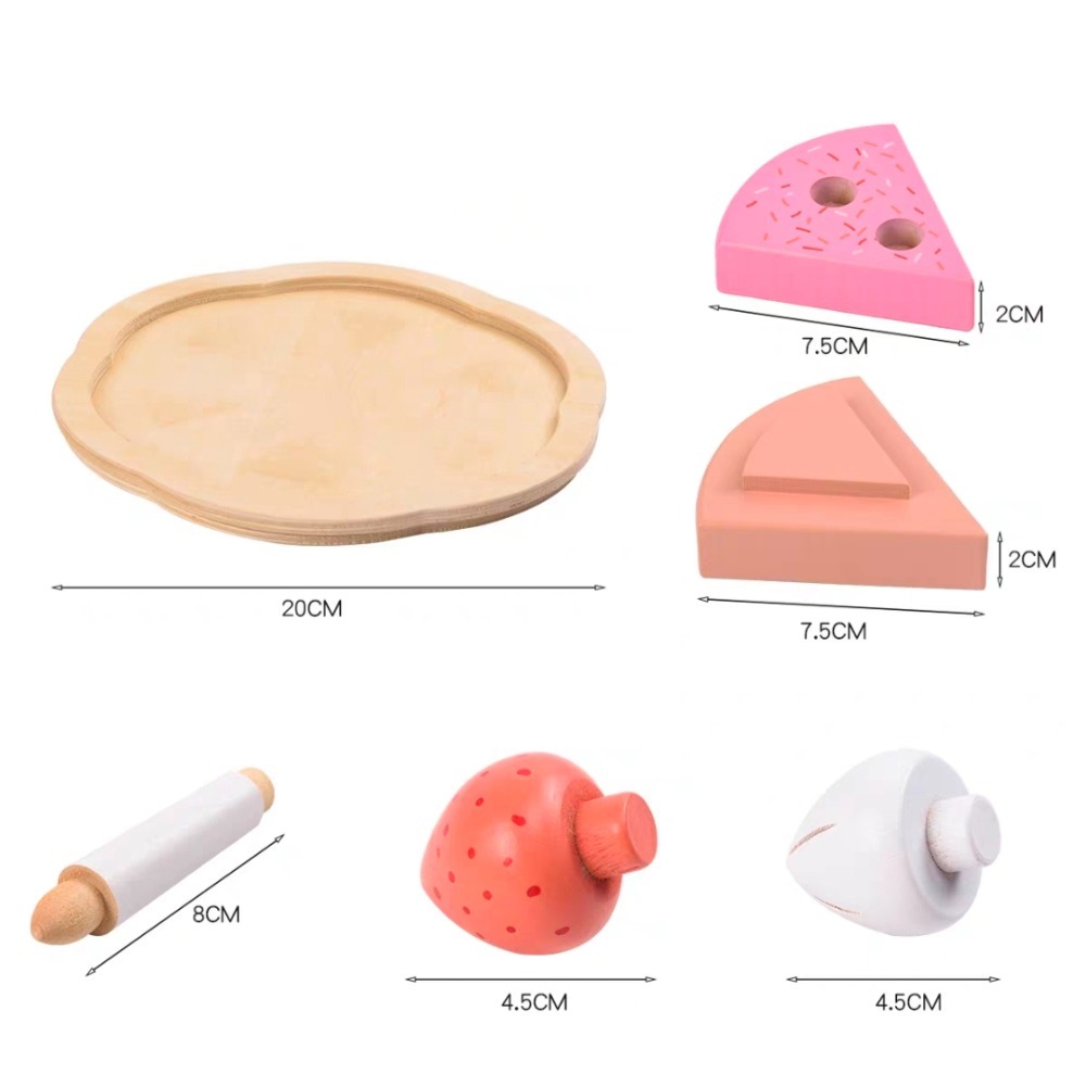 木質仿真生日蛋糕 木製草莓奶油蛋糕 家家酒玩具-細節圖3